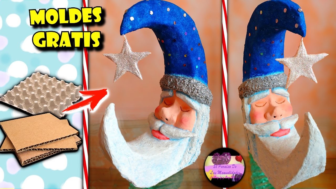 Cara de papá Noel en forma de media luna 3D para centro de mesa con material reciclado (Mol. Gratis)