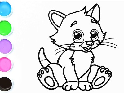 Como Dibujar y Colorear un Lindo Gatito - Dibujos Para Niños - How To Draw Cat