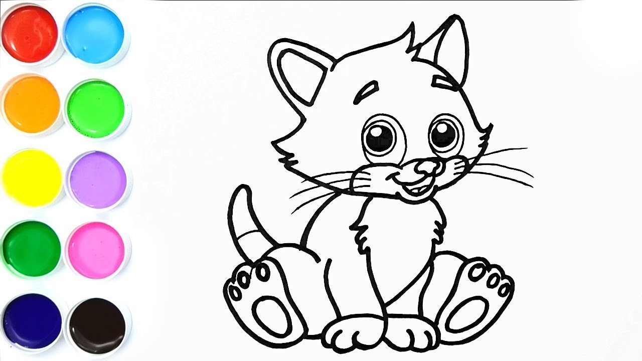 Como Dibujar y Colorear un Lindo Gatito - Dibujos Para Niños - How To Draw Cat