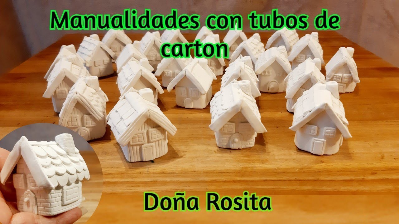 ???? Manualidades con TUBOS DE CARTON , bellas casitas de navidad en PORCELANA FRIA ,  Doña Rosita