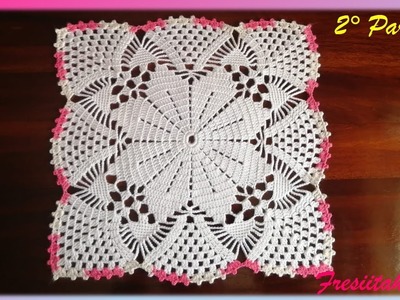 Tapete cuadrado tejido a crochet 2° parte (35 cm por lado - 20 hileras)