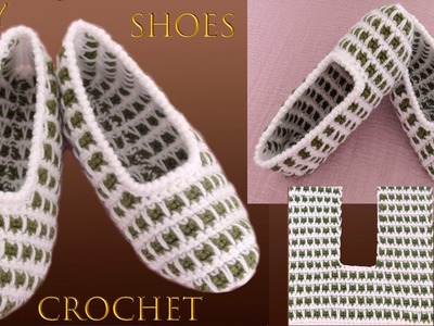 Zapatos a Crochet de dos colores Punto Fácil tejido con ganchillo