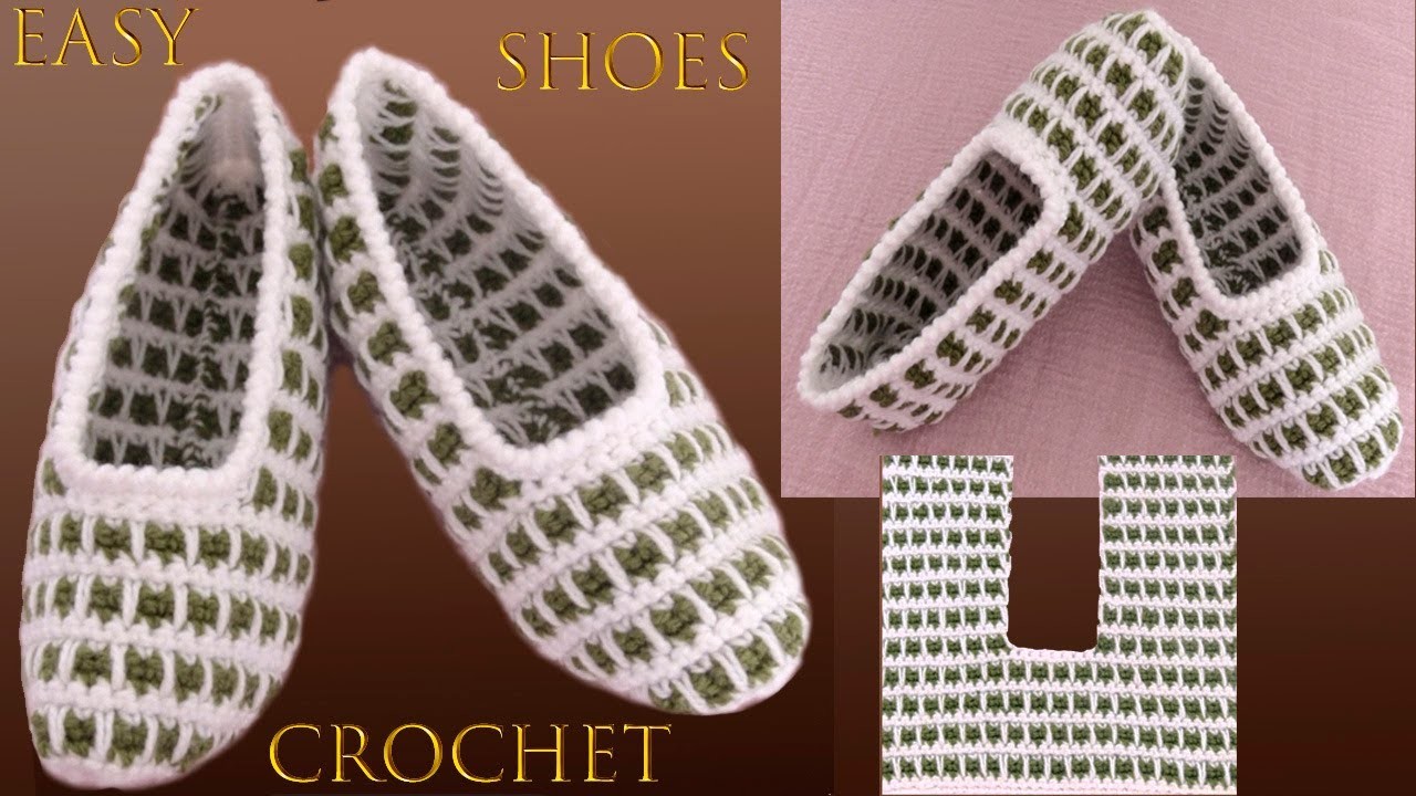 Zapatos a Crochet de dos colores Punto Fácil tejido con ganchillo