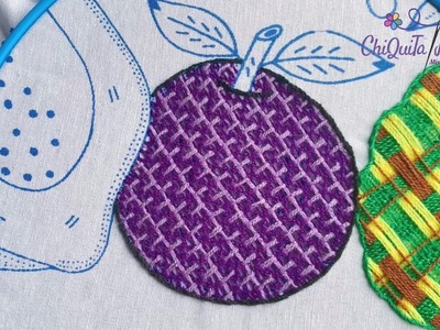 Bordado Fantasía Ciruela 1. Hand Embroidery Plum with Fantasy Stitch