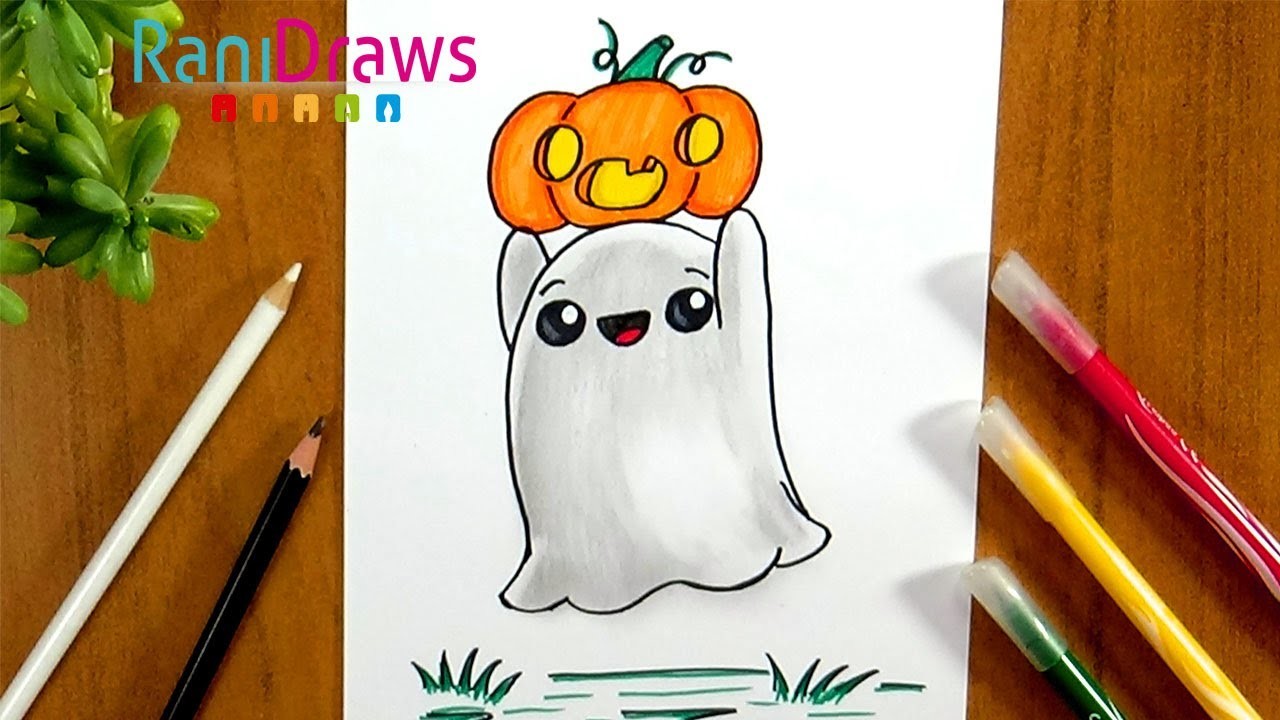 Cómo dibujar UN FANTASMA kawaii  - Paso a paso