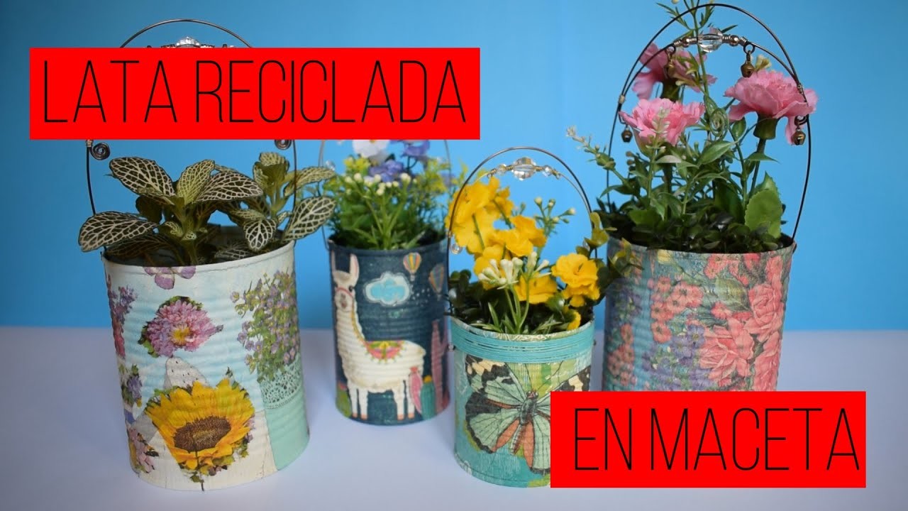 Maceta de lata reciclada con decoupage