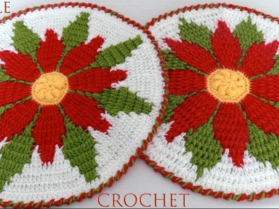 Como tejer a Crochet borde cordoncillo  para centro de mesa de flores nochebuena fácil