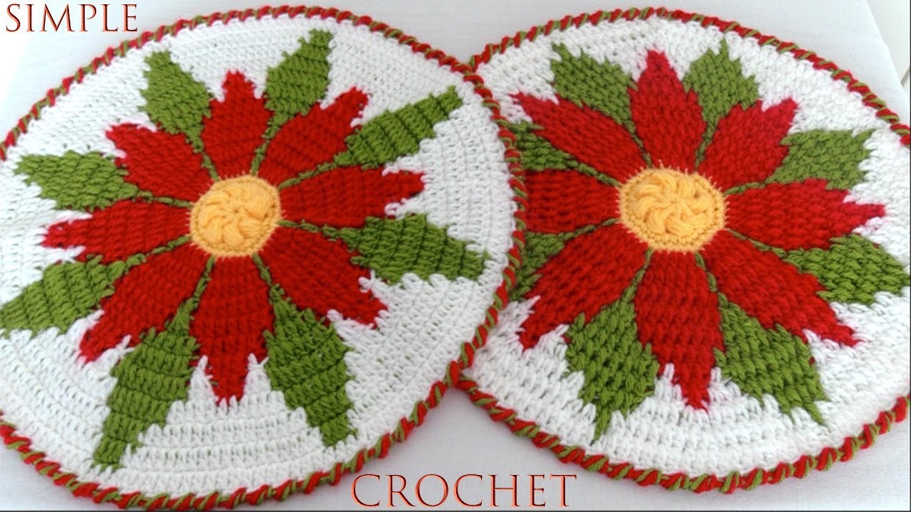 Como tejer a Crochet borde cordoncillo  para centro de mesa de flores nochebuena fácil