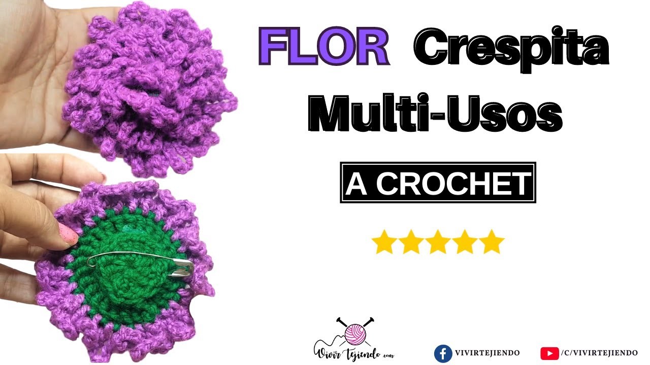 ???? Flor Crespita Prendedor a Crochet Ganchillo ???? Tejidos Fáciles a Crochet