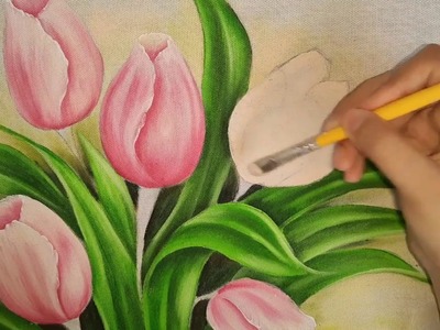 Aula 8 como pintar tulipa. Pintura para iniciante#pinturaemtecido