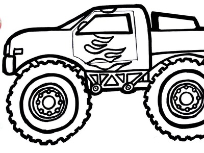 ???? How to draw monster truck with yellow flame decal | Cómo dibujar Camión monstruo de llama amarilla