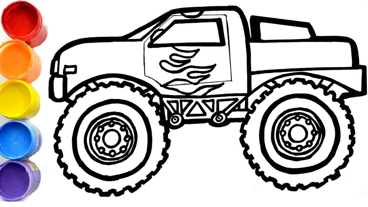 ???? How to draw monster truck with yellow flame decal | Cómo dibujar Camión monstruo de llama amarilla