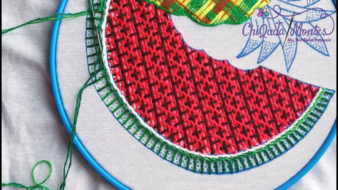 Bordado Fantasía Sandía 5. Hand Embroidery Watermelon ???? with Fantasy Stitch