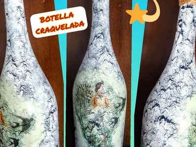 CRAQUELADO en Botella de Vidrio con Pegamento y DECOUPAGE. CRAQUELADO in Glass Bottle with Glue