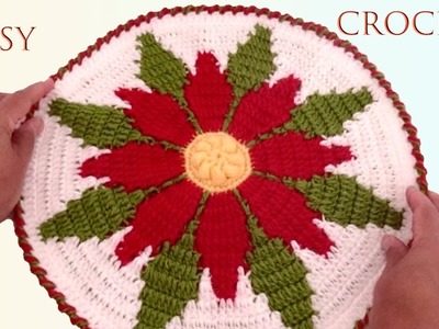 Como hacer un centro de mesa a Crochet flores Nochebuena con hojas fácil de hacer con puntos altos