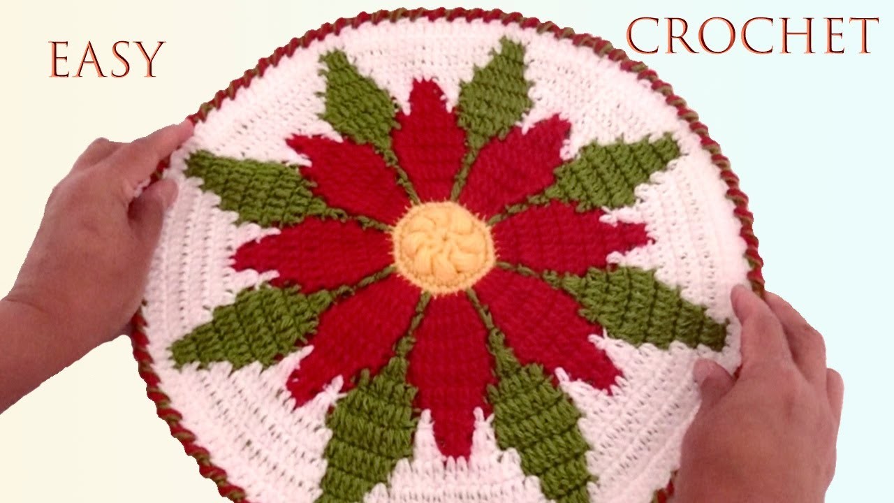 Como hacer un centro de mesa a Crochet flores Nochebuena con hojas fácil de hacer con puntos altos