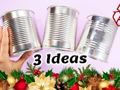 3 Ideas navideñas para decorar latas de aluminio. manualidades FÁCILES Y RÁPIDAS con latas