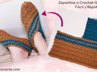 Cómo Tejer Pantuflas o Zapatillas a Crochet - Ganchillo Para Adulto Fácil