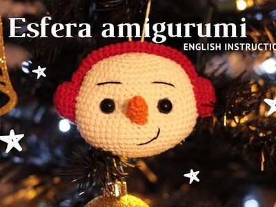 Como tejer una esfera navideña a crochet (muñeco de nieve) English instructions!