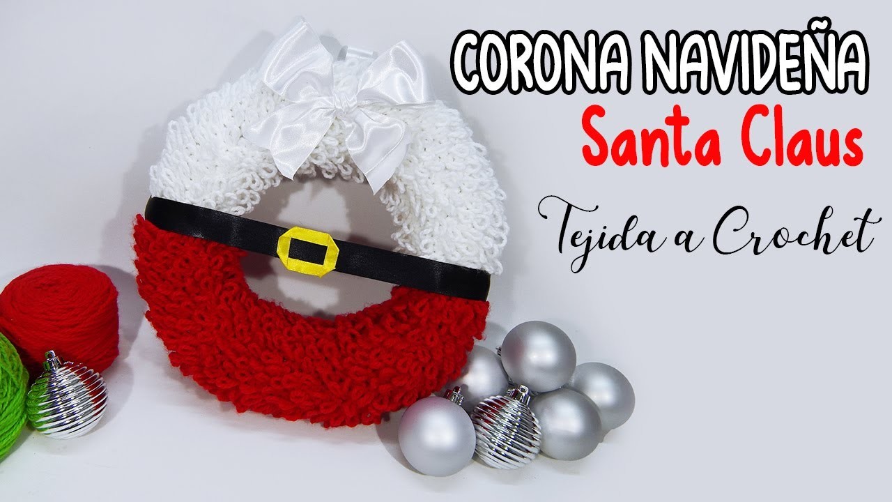 CORONA NAVIDEÑA a crochet de SANTA CLAUS - Decoración navideña