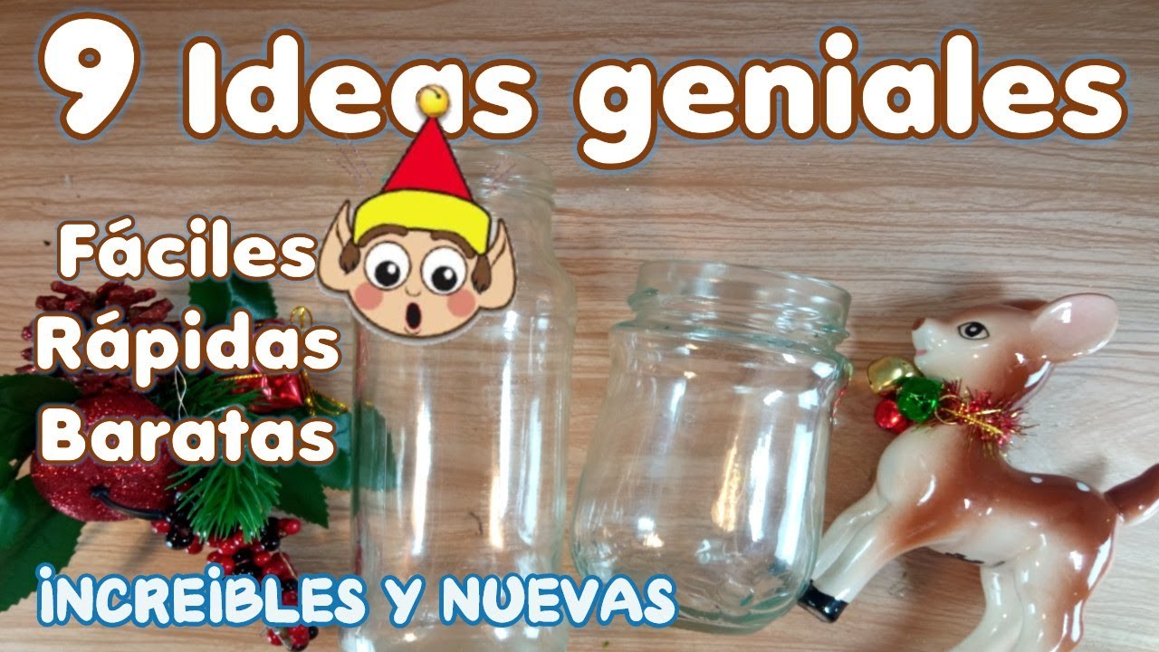 Frascos de vidrio decorados navideños Manualidades Navidad Botellas fáciles Adornos reciclaje utiles