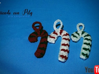 Bastones navideños tejidos a crochet para adorno o guirnalda
