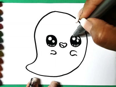 Cómo dibujar un lindo fantasma de halloween kawaii ♥ Dibujos Kawaii - Dibujos para dibujar