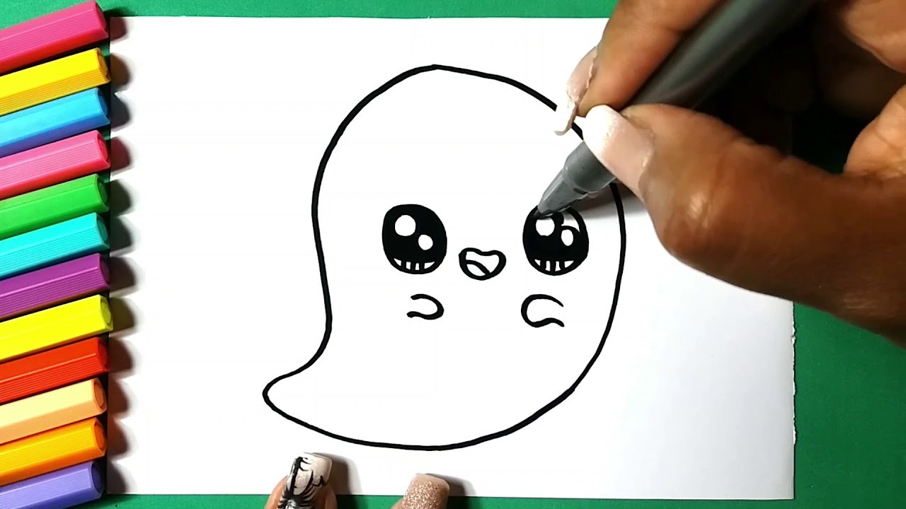 Cómo dibujar un lindo fantasma de halloween kawaii ♥ Dibujos Kawaii - Dibujos para dibujar