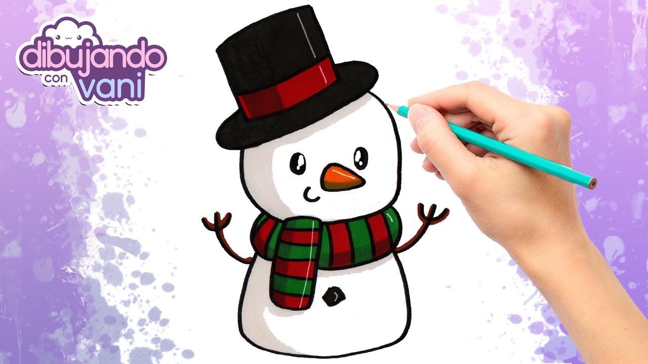 COMO DIBUJAR UN  MUÑECO DE NIEVE NAVIDEÑO KAWAII - DIBUJOS FACILES - DIBUJOS DE NAVIDAD