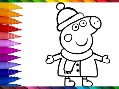 Dibuja y Colorea A Peppa Pig Con Su Ropa De Invierno ????❄️???? Dibujos Para Niños