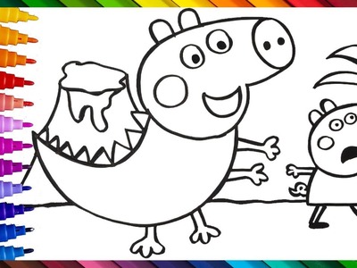 Dibuja y Colorea A Peppa Pig Y Dinosaurio George Pig ???????????? Dibujos Para Niños