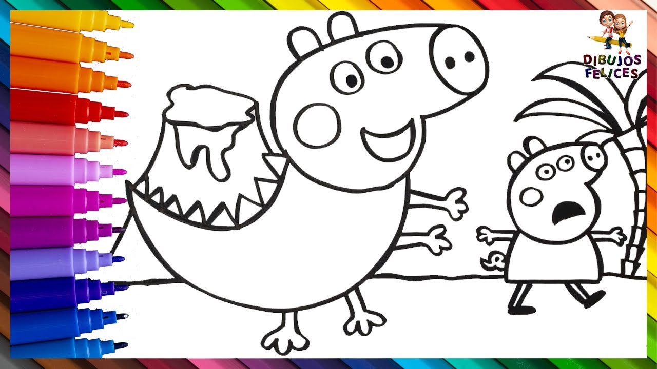 Dibuja y Colorea A Peppa Pig Y Dinosaurio George Pig ???????????? Dibujos Para Niños