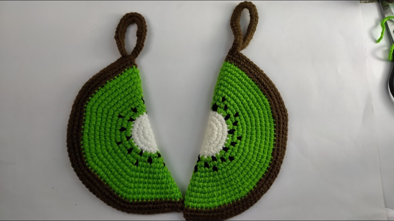 KIWI tejidos a crochet para agarraderas de ollas o adornos de cocina