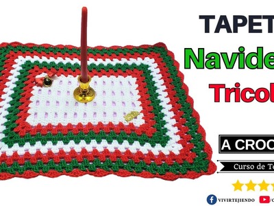 ???? ⚪️ Tapete Navideño a Crochet en Forma Rectangular Tricolor ✅ Tejidos Fáciles de Navidad
