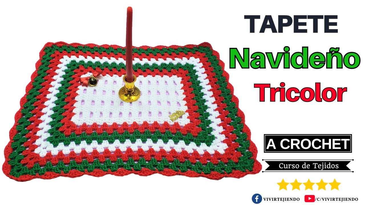 ???? ⚪️ Tapete Navideño a Crochet en Forma Rectangular Tricolor ✅ Tejidos Fáciles de Navidad