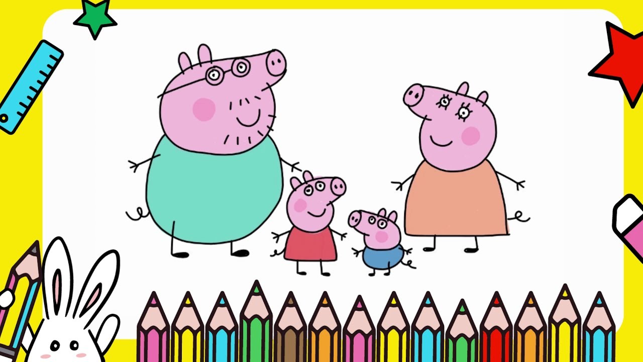 Como dibujar y colorear Peppa pig y su familia fácil paso a paso
