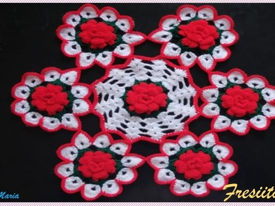 Hermoso tapete con flores tejido a crochet (diámetro aproximado 40 cm)