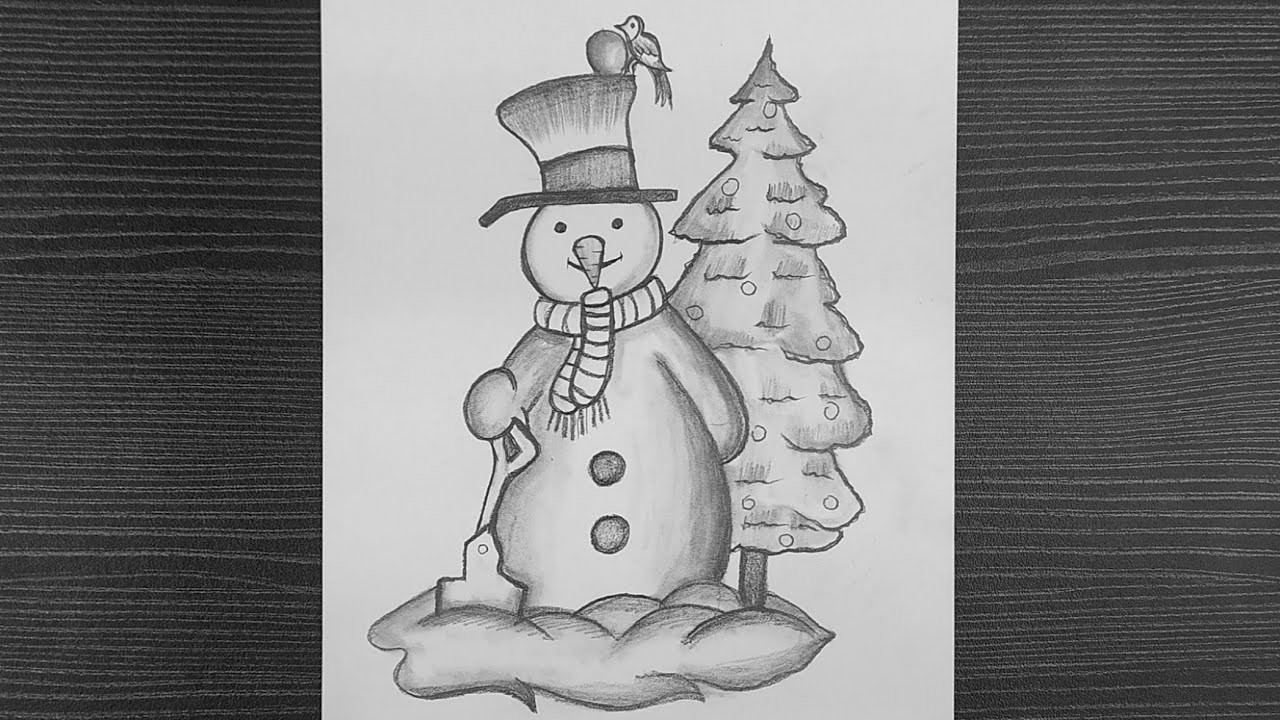 How To Draw A Cute Snowman || Snowman Drawing Easy || Christmas Drawing || Pencil Drawing