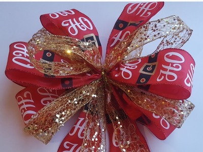 MOÑO Navideño CON DOS cintas PASO A PASO.CHRISTMAS BOW WITH TWO RIBBONS Moños con corazon