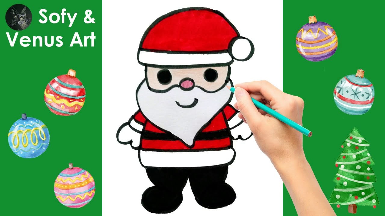 Como dibujar a Santa Claus o Papá Noel Kawaii fácil . How to draw Santa Claus step by step