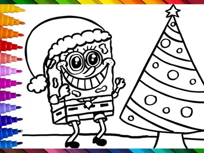 Dibuja y Colorea A Bob Esponja Con Un Árbol De Navidad ???????????? Dibujos Para Niños
