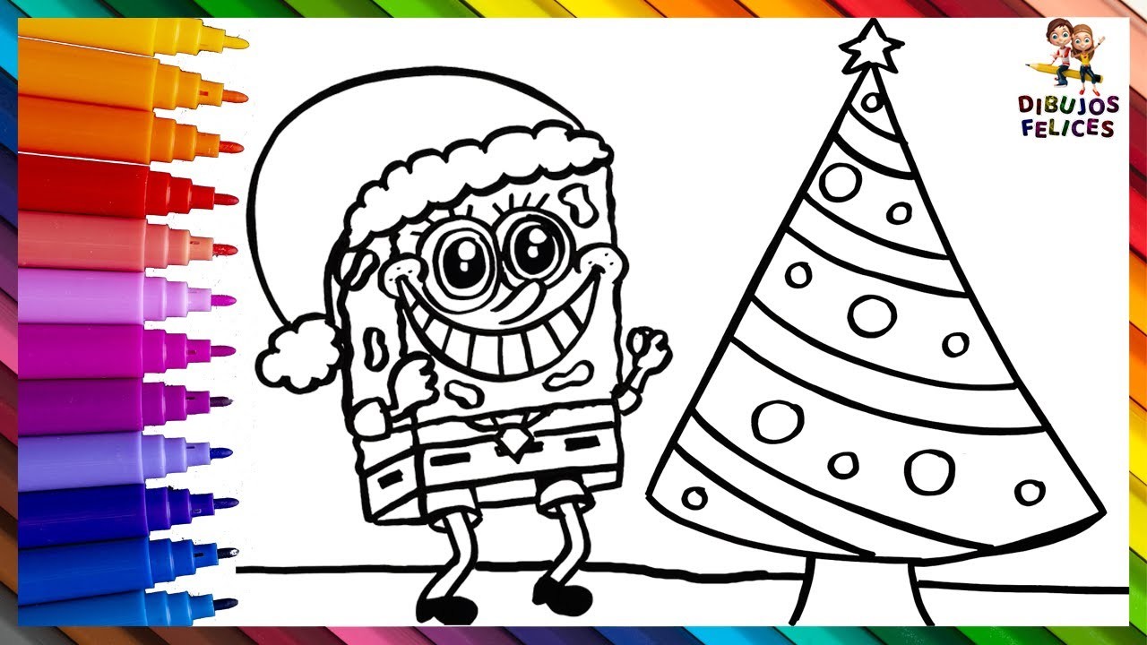 Dibuja y Colorea A Bob Esponja Con Un Árbol De Navidad ???????????? Dibujos Para Niños