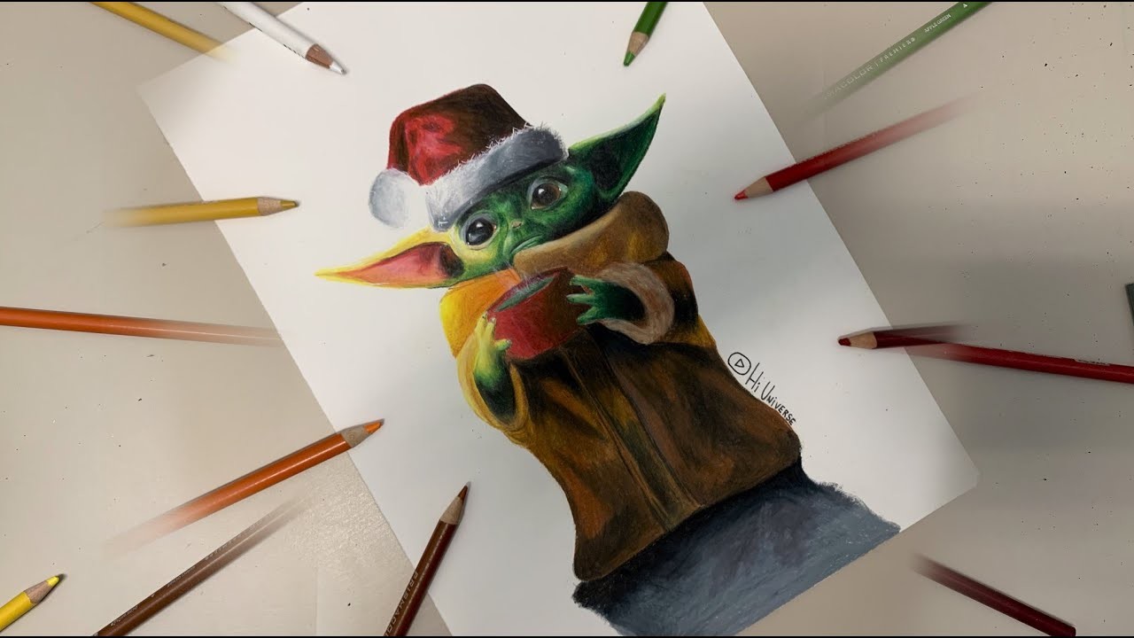 ????Dibujo BABY YODA NAVIDEÑO????- Dibujos navidad realista - Hi Universe