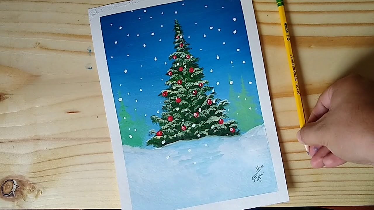 Dibujo de Navidad 2021 - Cómo pintar un PINO de NAVIDAD fácil y realista