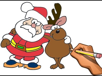 SANTA CLAUS Y SU RENO DIBUJO FACIL  . HOW TO DRAW SANTA CLAUS AND HIS REINDEER STEP BY STEP