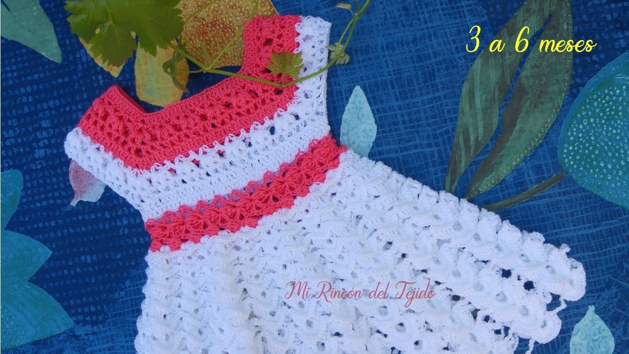 Vestido Bebe a Crochet Blanco y Rojo Sandía 3 a 6 meses Tutorial Paso a Paso. Parte 2 de 2.