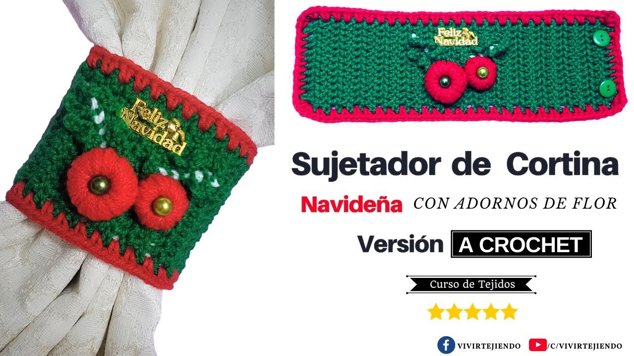 ???? Sujetador de Cortina a Crochet Motivo de Navidad con Adornos de Flor ✅ Tejidos Navideños