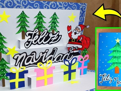 Tarjeta POP UP FELIZ NAVIDAD 3D Christmas Pop Up Card | Como hacer una tarjeta 3D para navidad