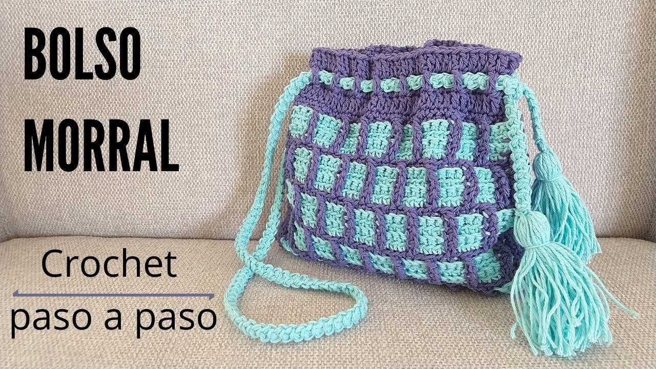 Cómo tejer a crochet bolso morralito con punto de cuadros