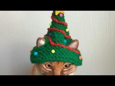 Gorro arbolito de navidad a crochet para gato